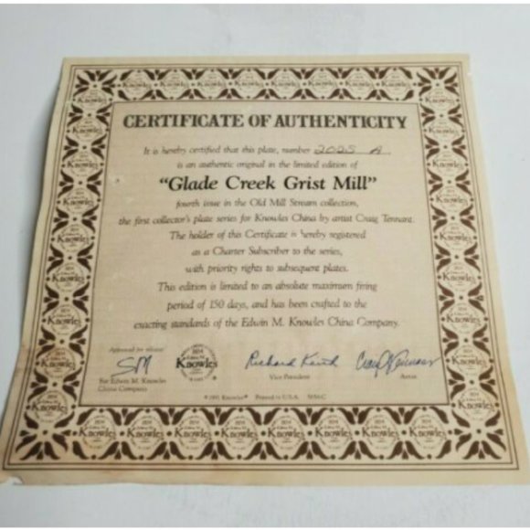 1991 Knowles "Glade Creek Grist Mill" Coll Plate - Picture 3 of 3